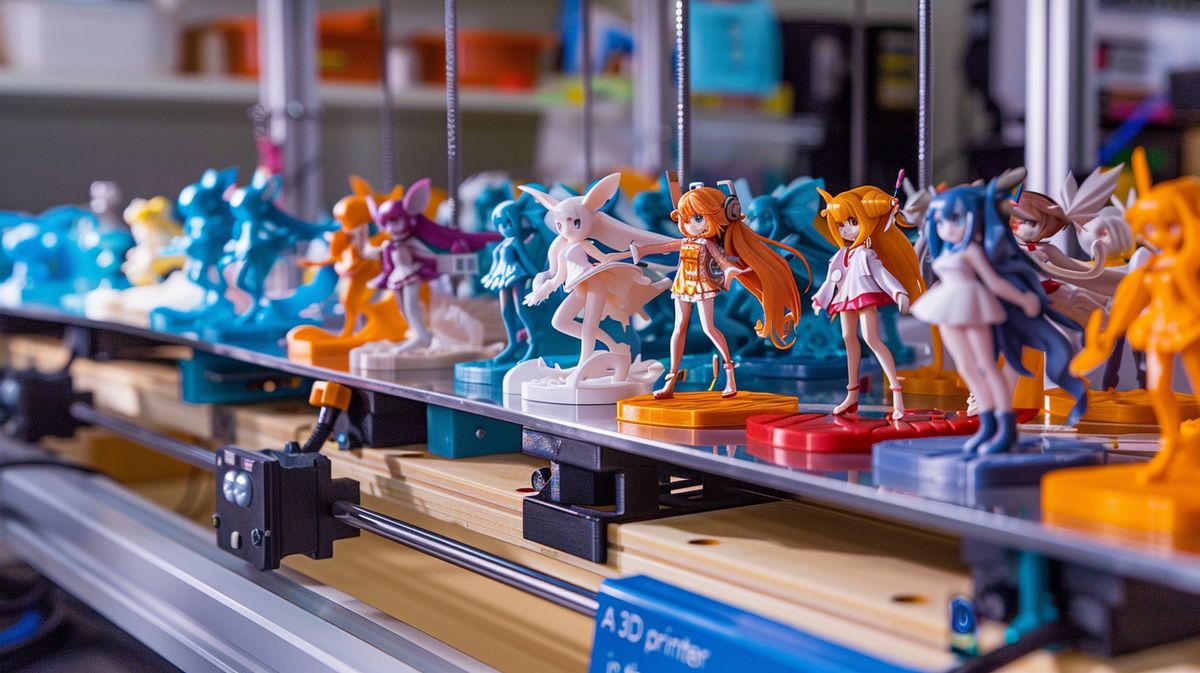 Detailreiche 3D-Drucker Anime Figuren aus Kunststoff auf einem Ausstellungstisch