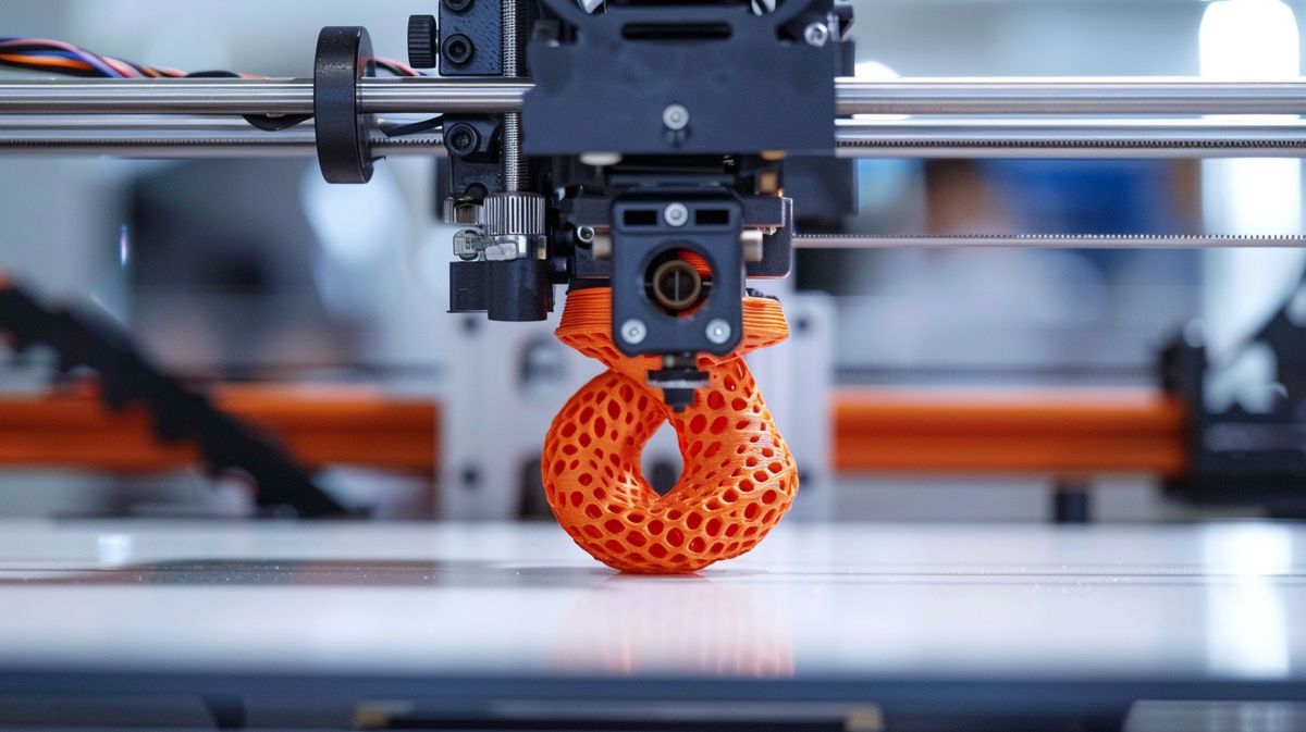 Detailansicht eines 3D-Druckers beim TPU drucken, der eine flexible und robuste Komponente herstellt