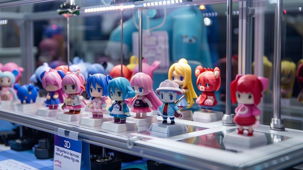 3D-Drucker Anime Figuren in lebhaften Farben und detaillierter Ausführung auf einem Display